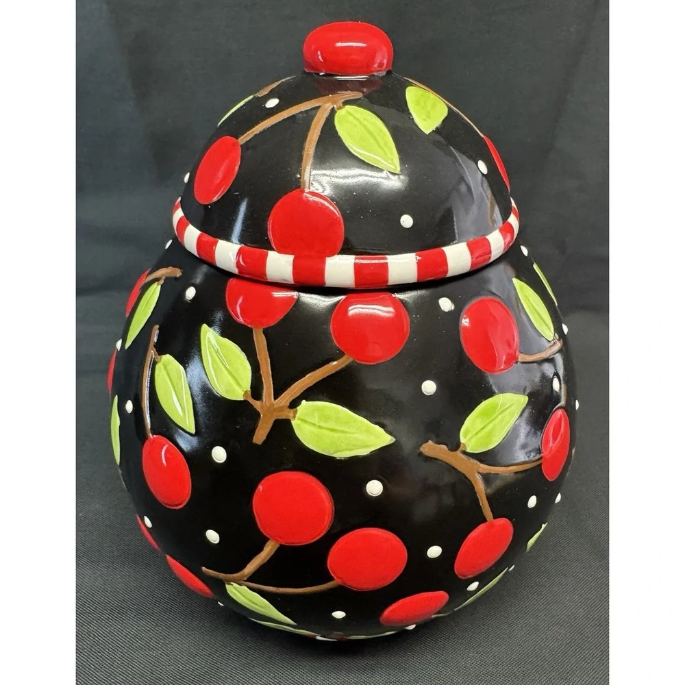 Sakura Mary Engelbreit Cherries Large Cookie Jar Canister Approx 9
